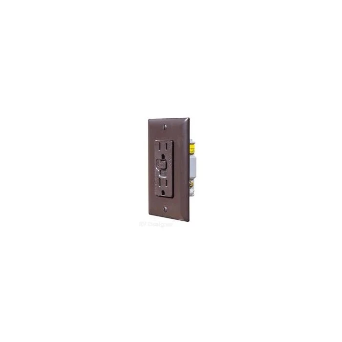 RV Designer Brown GFCI Dual Outlet With Cover-Plate 3 RV Designer Brown GFCI Dual Outlet With Cover-Plate